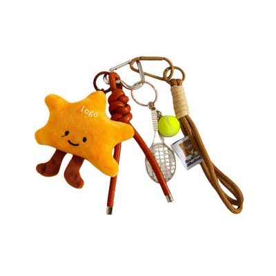Plush Star-Shaped Keychain with Tennis Ball Charm