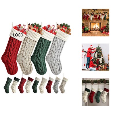 Cable-Knitted Holiday Fireplace Stockings (Large Size)