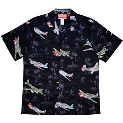 Hawaiian Tropical Military Print Shirt Airplanes Circa Wwii