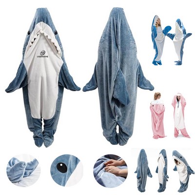 Soft Cozy Flannel Shark Blanket Hoodie Onesie