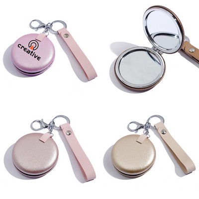 Portable Leather Compact Mirror Keychain