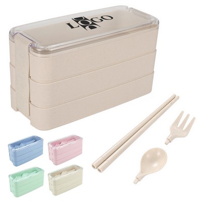 Wheat Straw Three-Layer Lunch Box Set With Tableware