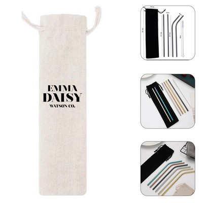 Reusable Stainless Steel Straw Set with Carrying Pouch