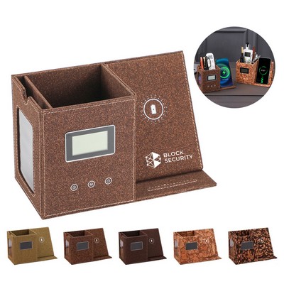 15W Multi-Storage Wireless Fast Charging PU Desk Organizer