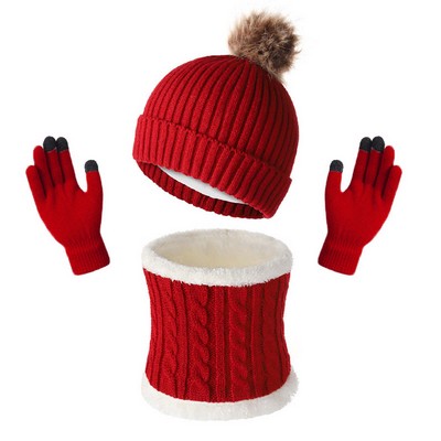 Women Beanie Hat Scarf and Touch Screen Gloves Sets