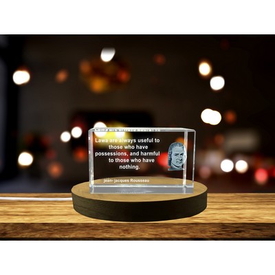 Jean-Jacques Rousseau Quote 3D Engraved Crystal Gift w/LED Base & Keepsake Box