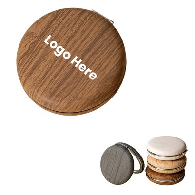 Wood Grain PU Compact Makeup Mirror