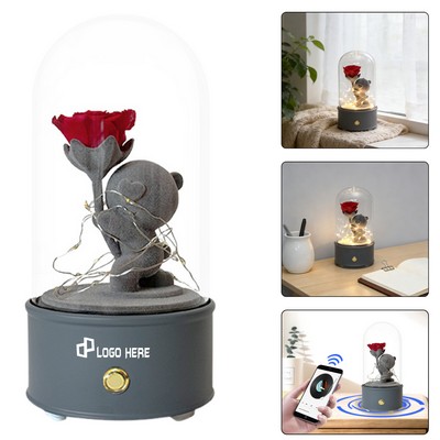Bluetooth Speaker W/ Bear Holding A Forever Eternal Rose