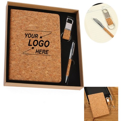 Cork Softcover Lined Notebook Pen Keychain Set