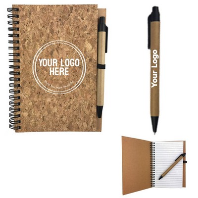 Eco Friendly Cork Cover Spiral Notebook with Pen