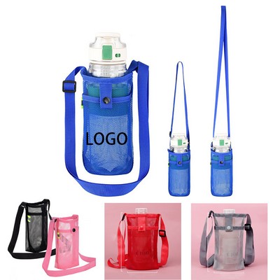 Adjustable Crossbody Water Bottle Mesh Holder Strap