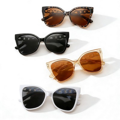 Oversized Square Cat-Eye Sunglasses with Chain