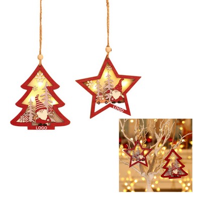 LED Wooden Christmas Pendant Ornament