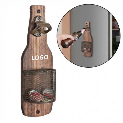 Rustic Wall Mounted Bottle Opener with Cap Catcher