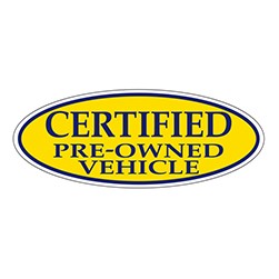 "CERTIFIED PRE-OWNED VEHICLE" Yellow/Blue Oval Slogan Vinyl Sticker