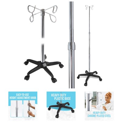 IV Pole with Wheels 4 Hooks