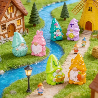 Easter Mini Gnome Figurines Tiny Resin "Meng Li" Ornaments Bunny Gnome Home Decor