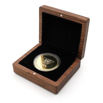 Black Walnut Wood Single Coin Storage Box - Commemorative & Antique Coin Collection Case