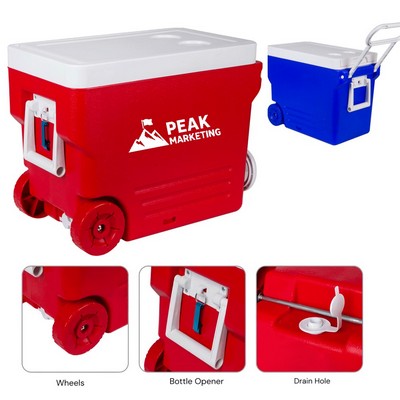 34QT Rolling Cooler Insulated Wheeled Ice Chest