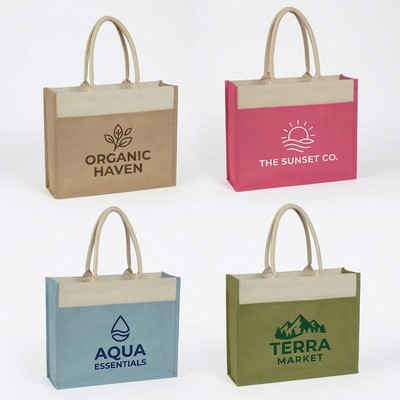 17x14" Jute Front Pocket Tote with Custom Logo