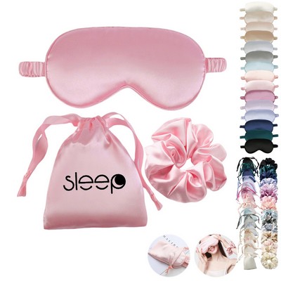 Silk Like Sleep Mask Set with Storage Pouch and Scrunchie