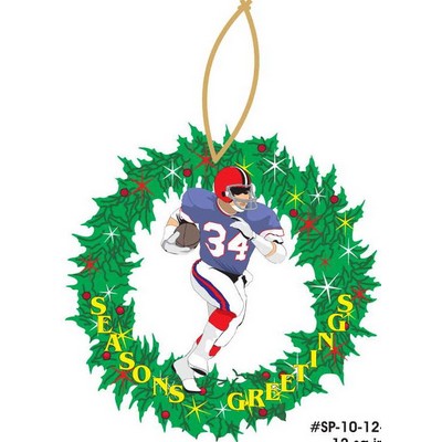 Football Player & Wreath Ornament w/ Clear Mirrored Back (12 Square Inch)