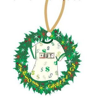 Las Vegas Blackjack $100 Bill T-Shirt Wreath Ornament w/ Black Back (4")