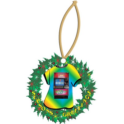 Slot Machine T-Shirt Promotional Wreath Ornament w/ Black Back (4 Square Inch)