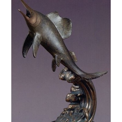 Gray Swordfish Trophy w/Waves & Round Base (7"x13.5")