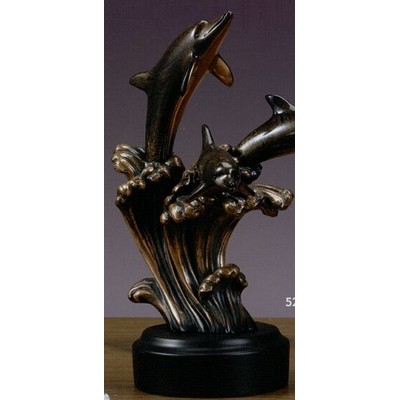 Three Dark Gray Dolphins Trophy w/Waves & Round Base (9"x12.5")
