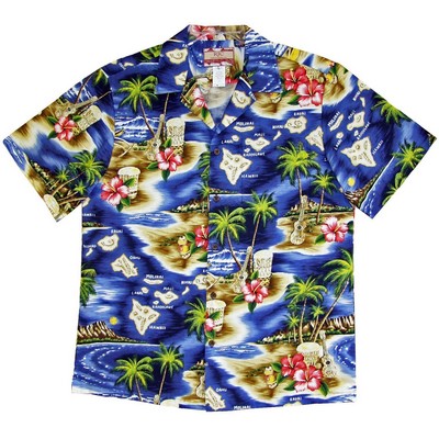Hawaiian Shirt (DEEP INVENTORY)- 100% Cotton Poplin Tropical Print w/ Coconut Buttons (S-4XL)