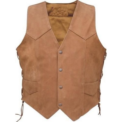 Brown Men's Western Style Leather Vest w/Side Laces