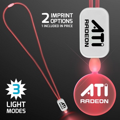 Neon Look Necklace Red LED Lanyards with Acrylic Circle Pendants - PRINTED