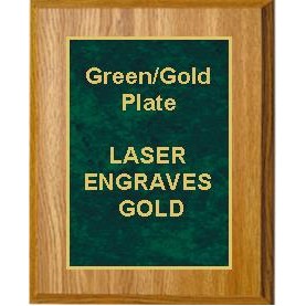 Oak Plaque 5" x 7" - Marbelized Green/Gold 4" x 6" Plate