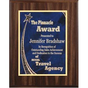 Walnut Plaque 9" x 12" - Blue/Gold Rising Star 7" x 10" Plate