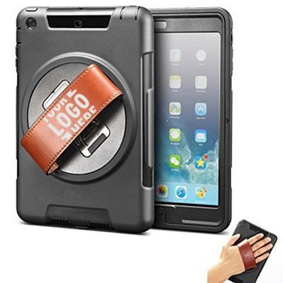 Tablet 360 Rotation Leather Case w/Rugged Hand Strap & Stand