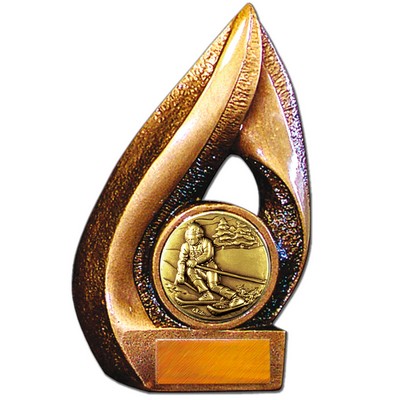 Stock Flame 7" Trophy with 2" Skiing Coin, Engraving Plate
