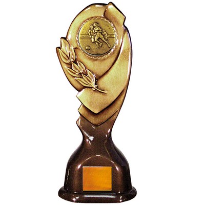 Stock Classic 12" Trophy with a 2" Soccer Female Coin with Engraving Plate