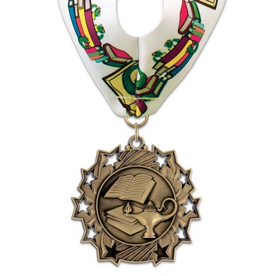 Lamp of Knowledge TS Medal w/Stock Millennium Neck Ribbon (2¼")