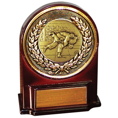 Stock 5 1/2" Medallion Award With 2" Judo Coin and Engraving Plate