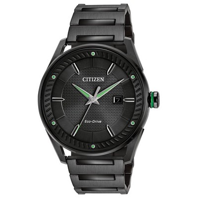 Citizen® Men's Drive CTO Eco-Drive Black SS Watch W/ Black Dial & Green Accents