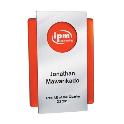 Layered Acrylic Plaque w/Orange Back and Circle-Cutout Silver Plate (Includes 2 locations)