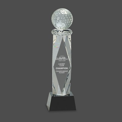 Clear Crystal Golf Ball Award on Facet Column w/Black Base (10¾")