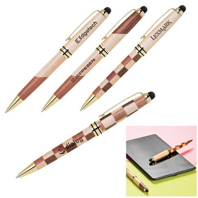 Unique Pattern Solid Wood Ballpoint Pen w/Capacitive Stylus
