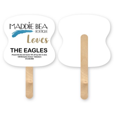 Mini Hourglass Shape Full Color Single Sided Hand Fan w/ Wood Stick Handle