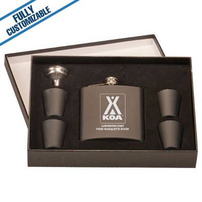 6 Oz. Matte Black Flask Set w/4 Shots & Black Gift Box