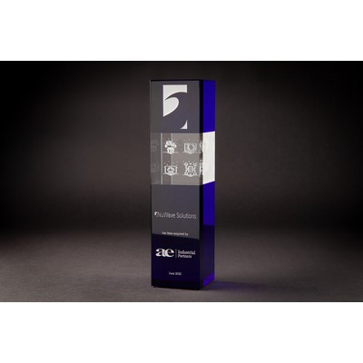 Large Excelsior Award w/Blue Glass Sections (2 3/4 x 2 3/4 x 11")