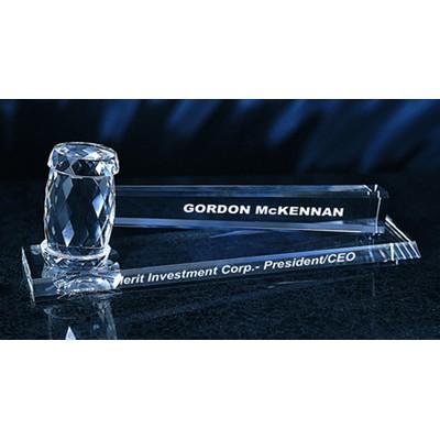 Gavel with base optical crystal award/trophy.