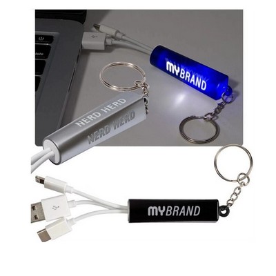 Multi 3" 1 Light Up Phone Charging Cable With Keychain