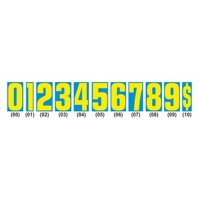 Windshield Number Decals - 9 1/2" (Medium Blue/Yellow) Without Shadow